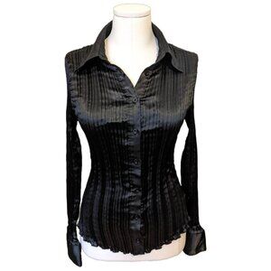 Vintage Y2K FMX Black Satin Pleated Blouse Gothic Witchy Vamp Fall Sz M